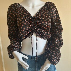 Y2K Floral Ruched Crop Top • Coquette Cottagecore Soft Girl • Hippie Rose S